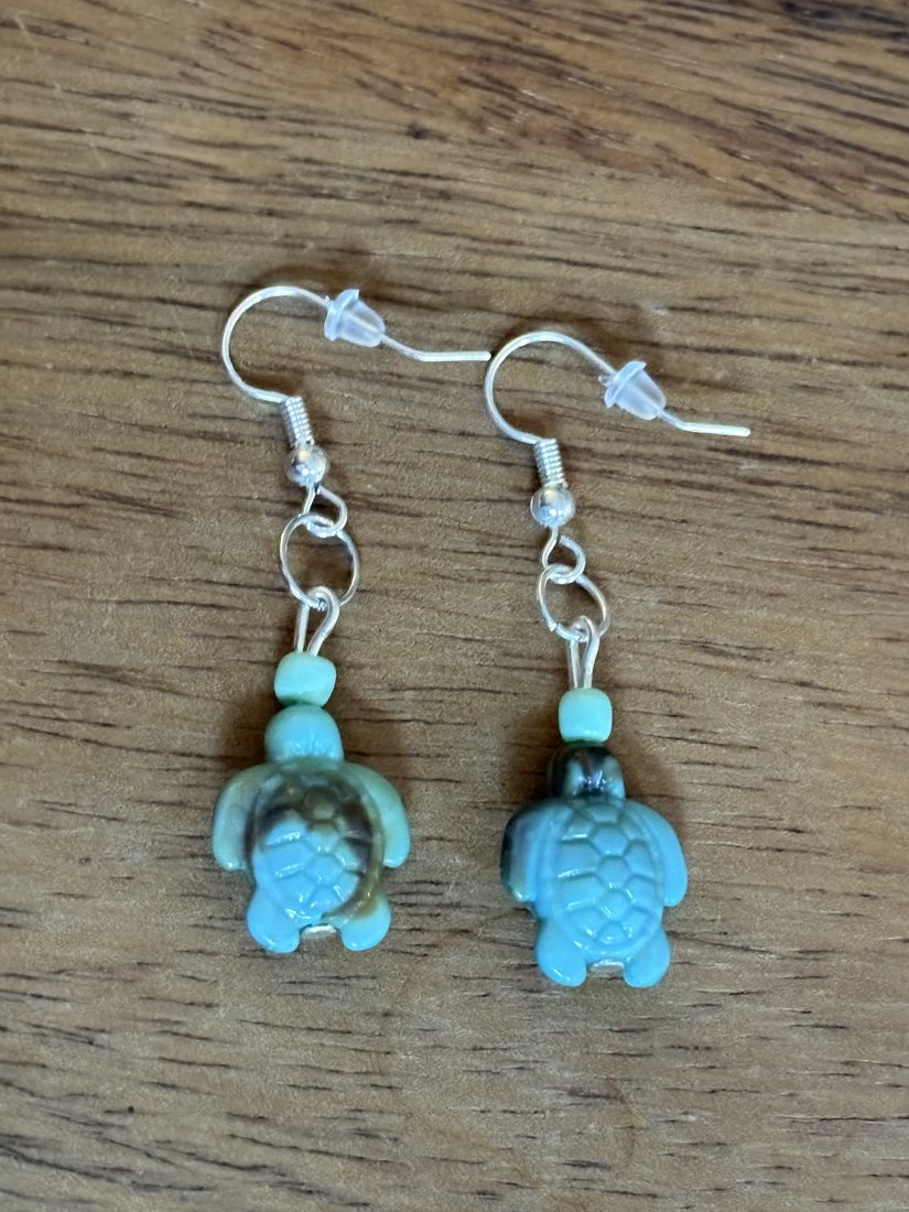 Aqua Sea Turtle Drops โ handmade earrings by Sienna