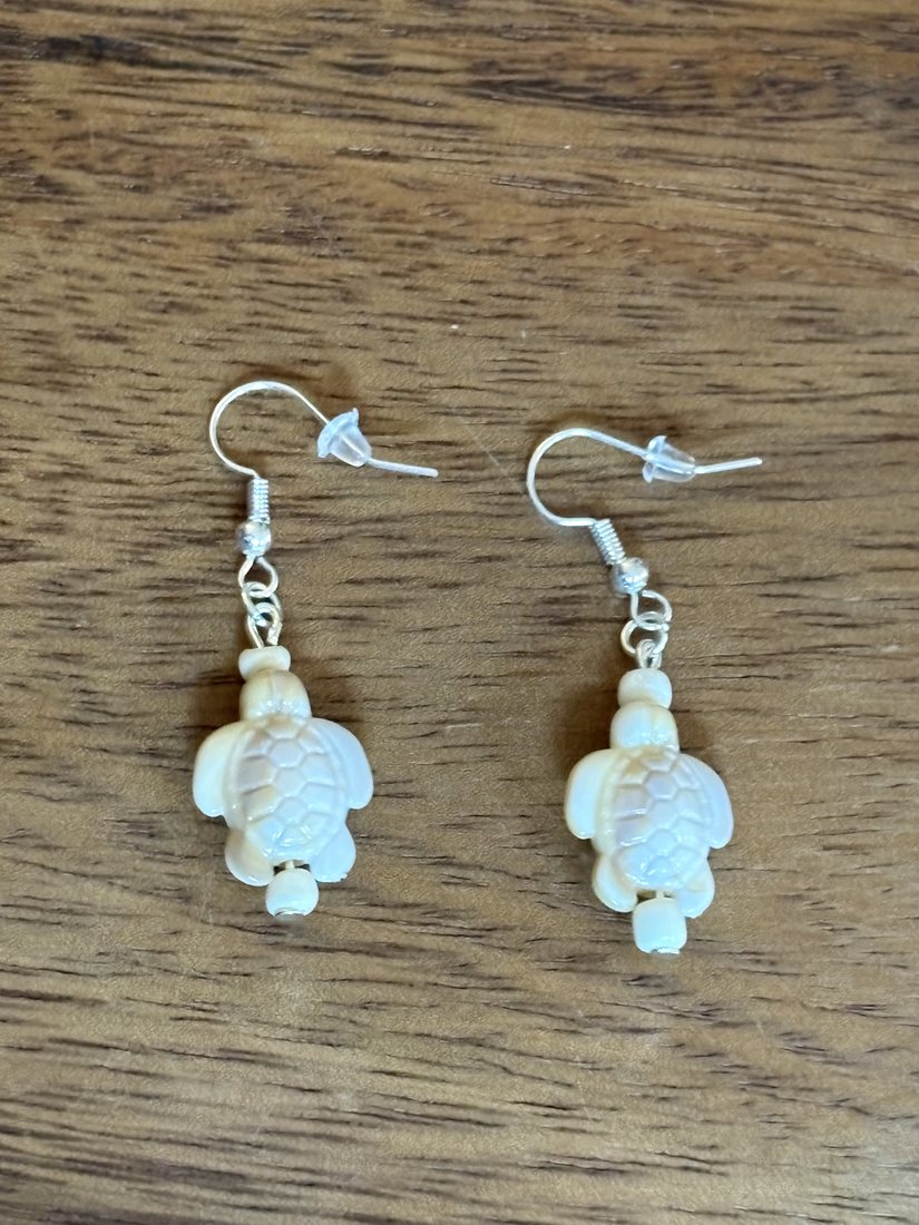 Pearl White Turtle Drops โ handmade earrings by Sienna