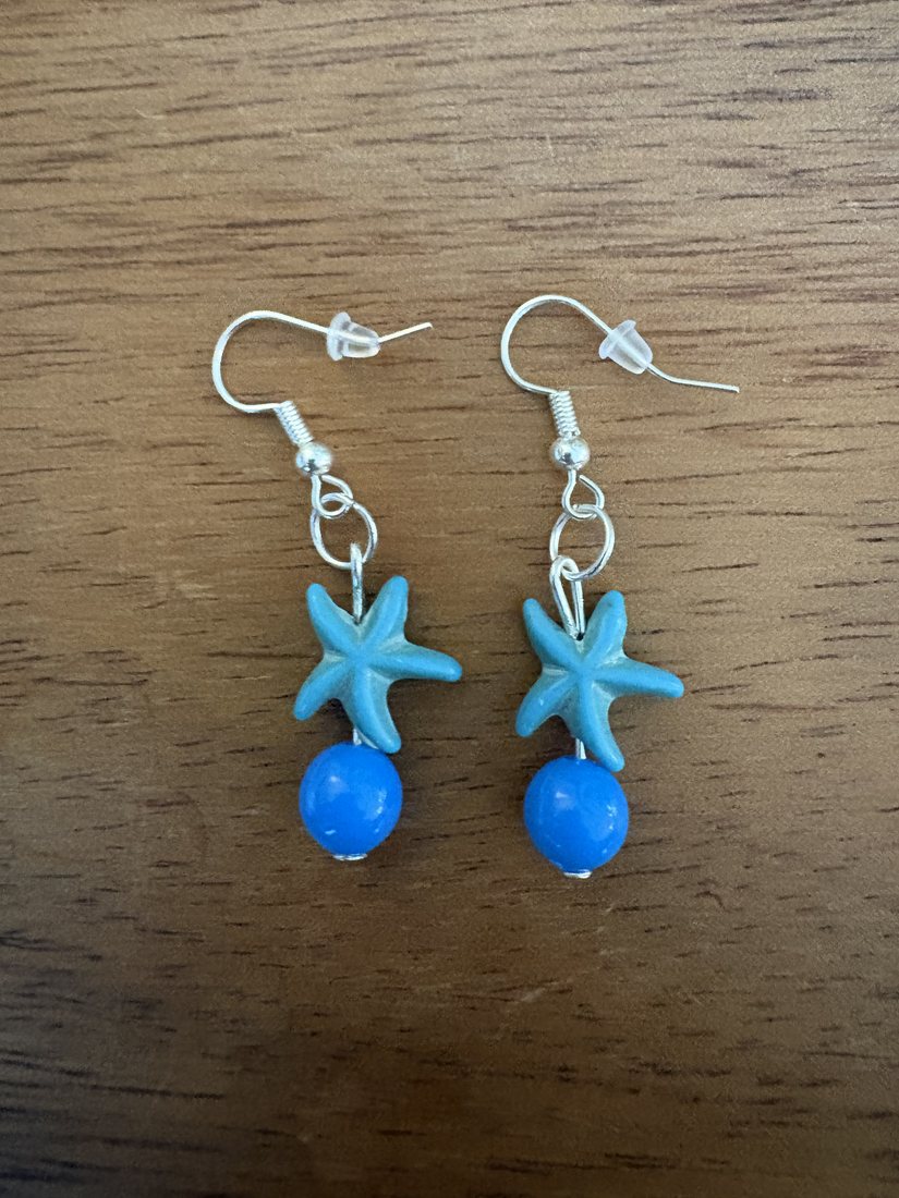 Starfish & Blue Bead Drops โ handmade earrings by Sienna