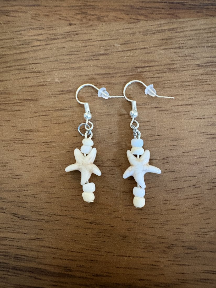 Snow Starfish Drops โ handmade earrings by Sienna