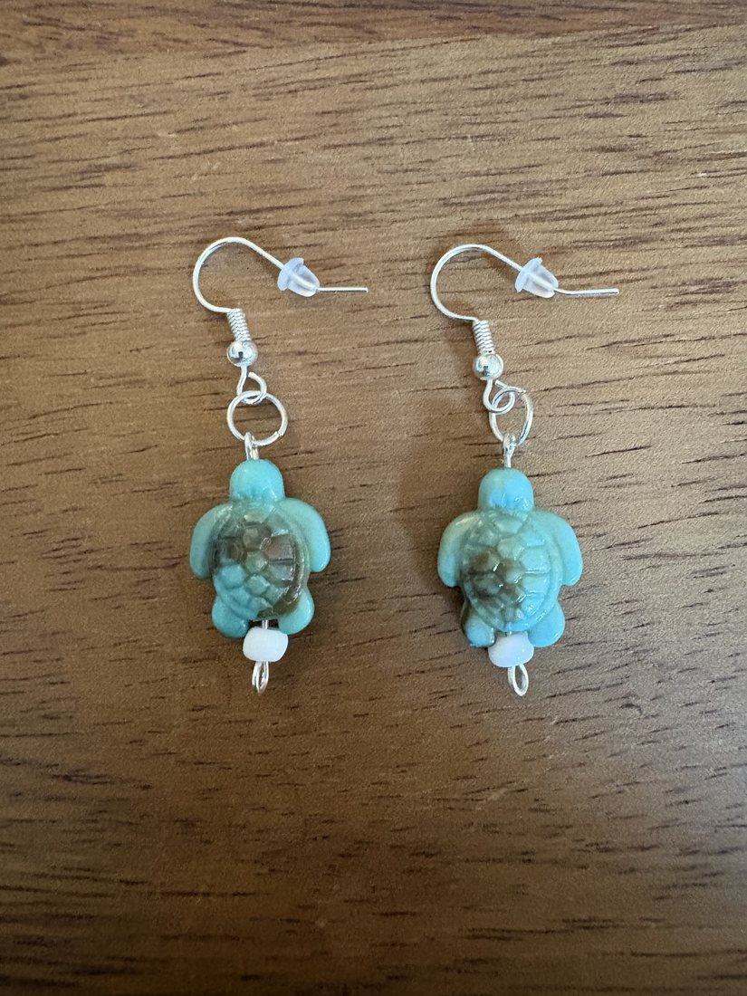 Aqua Turtle & Bead โ handmade earrings by Sienna