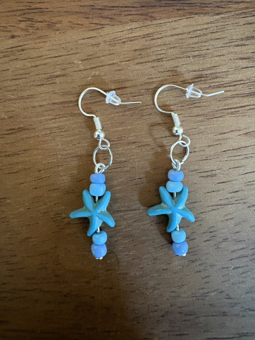 Aqua Starfish Beads โ handmade earrings by Sienna