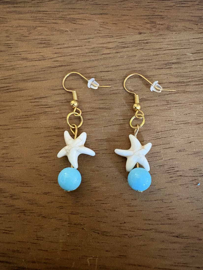 Starfish & Sky Bead โ handmade earrings by Sienna