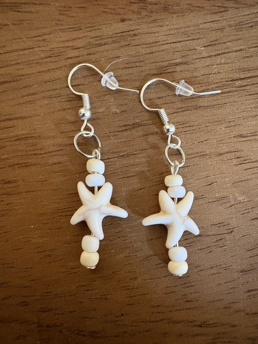 Ivory Starfish Bead Drops โ handmade earrings by Sienna
