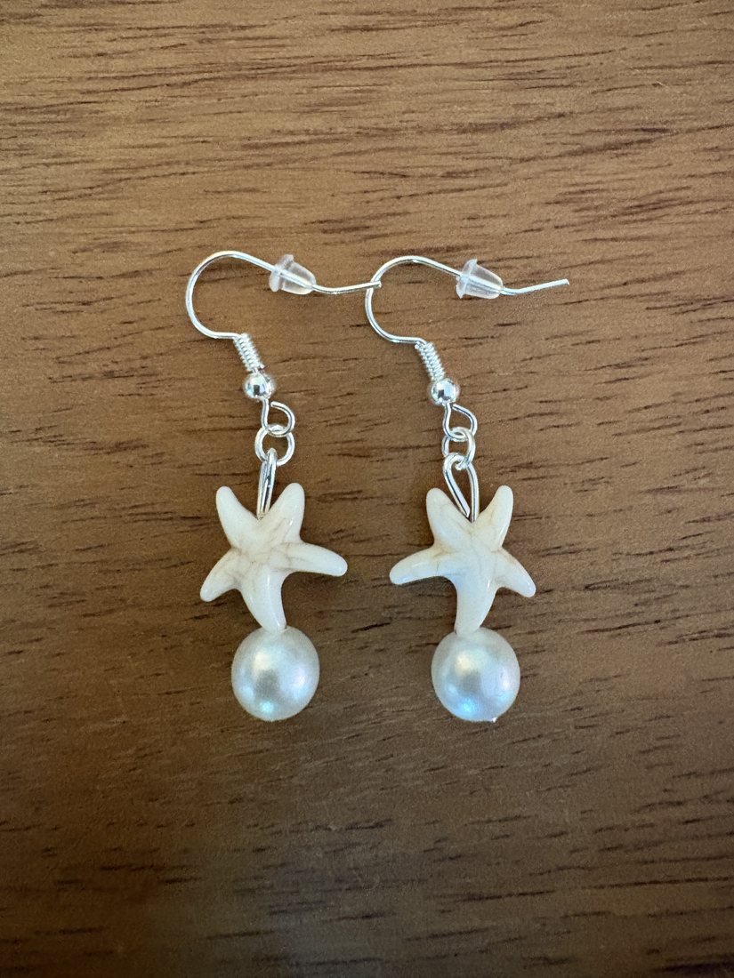 Snowdrop Starfish Drops — handmade earrings by Sienna