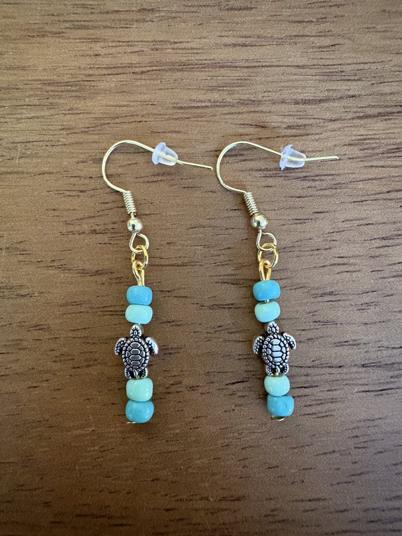 Aqua Turtle Charm — handmade earrings by Sienna
