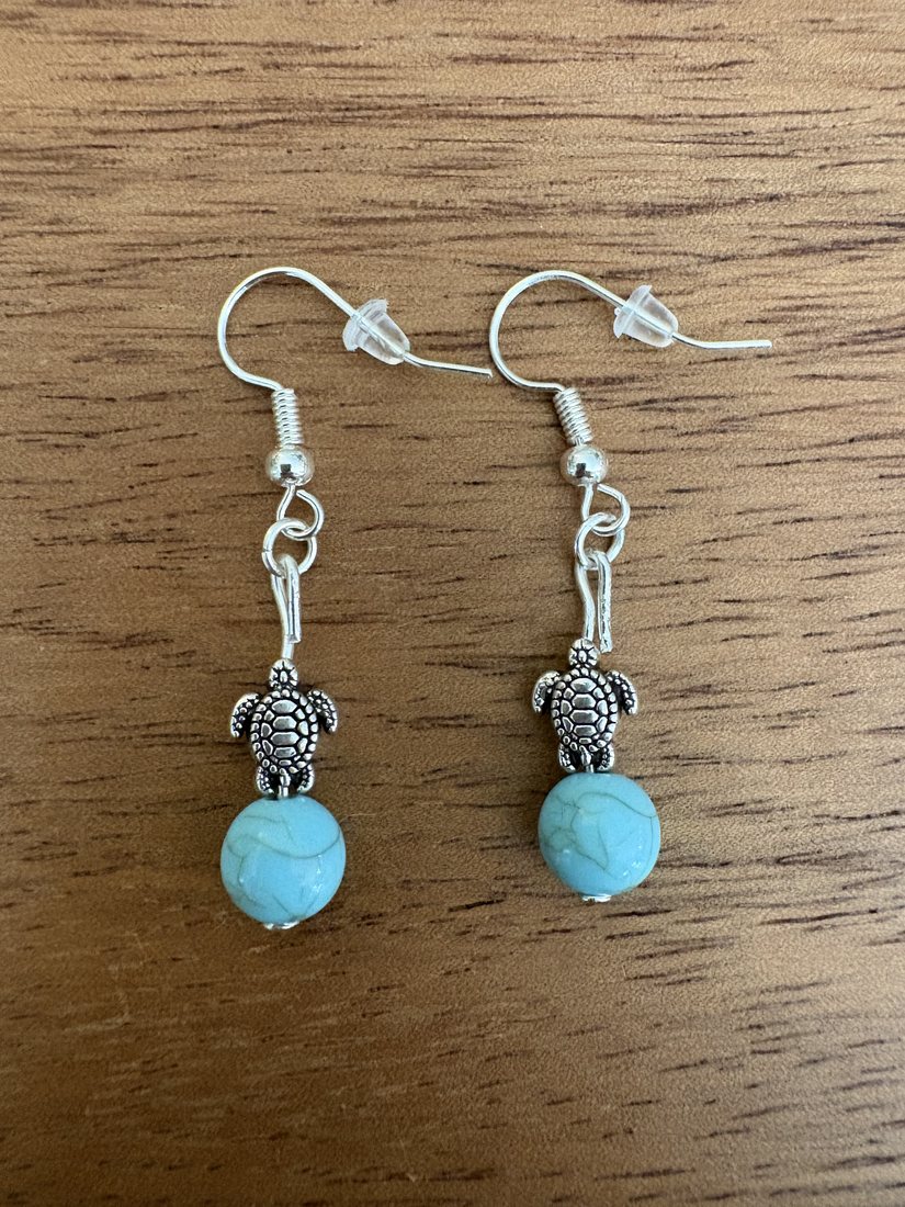 Turquoise Turtle Charm Drops — handmade earrings by Sienna
