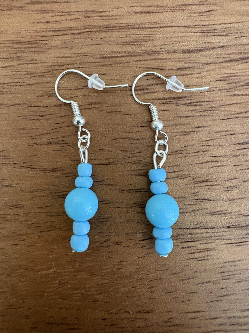 Sky Blue Bead Stack Drops — handmade earrings by Sienna